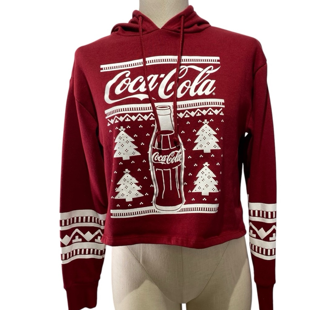 Coca Cola Red white cropped hoodie spell out size small